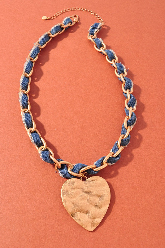 Denim Heart Chain Necklace