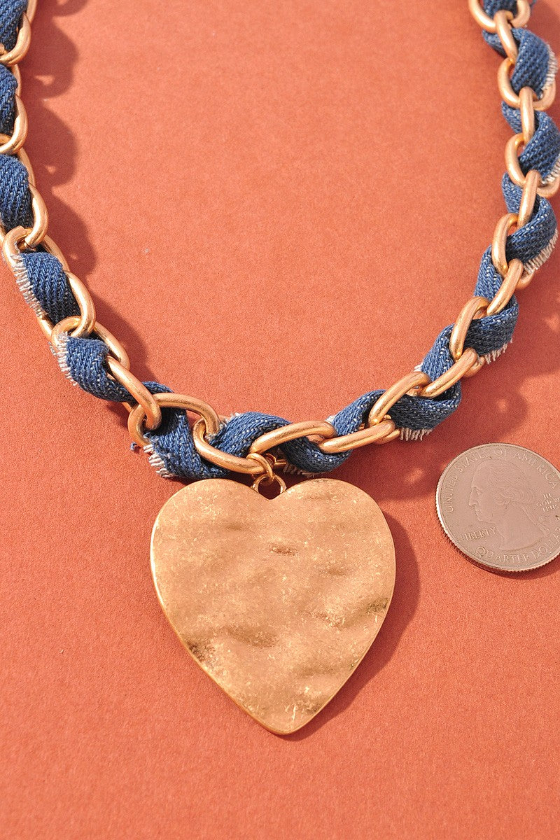 Denim Heart Chain Necklace