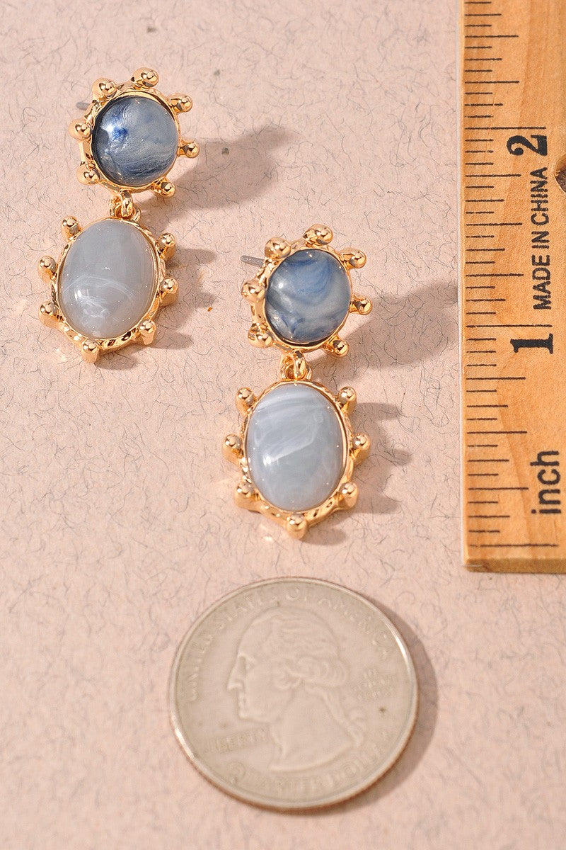 Blue Cabochon Drop Earrings