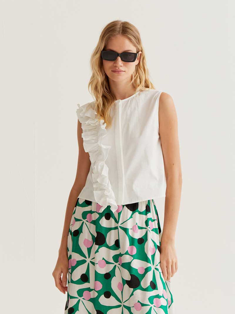 White Cotton Ruffle Top