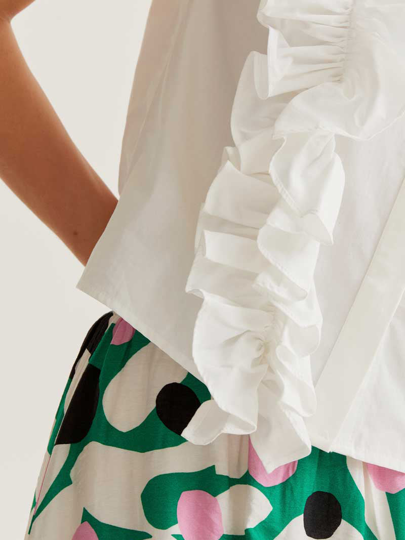 White Cotton Ruffle Top