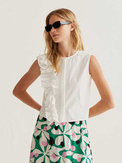 White Cotton Ruffle Top