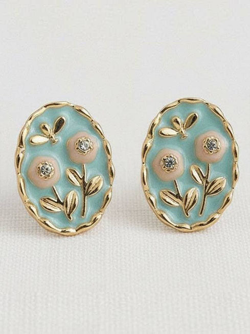 Aqua Floral Enamel Earrings