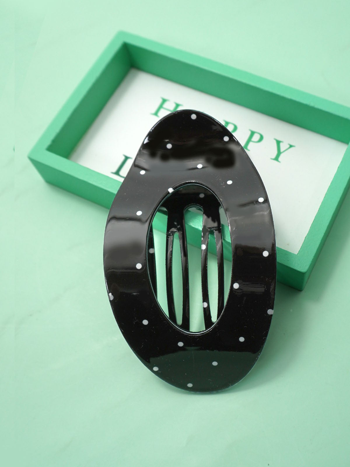 Black Polka Dot Flat Hair Claw Clip