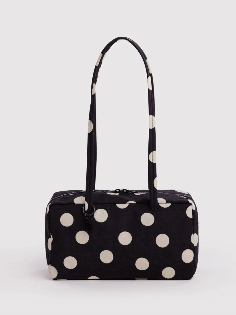 Black and Cream Polka Dot Nylon Bowler Bag