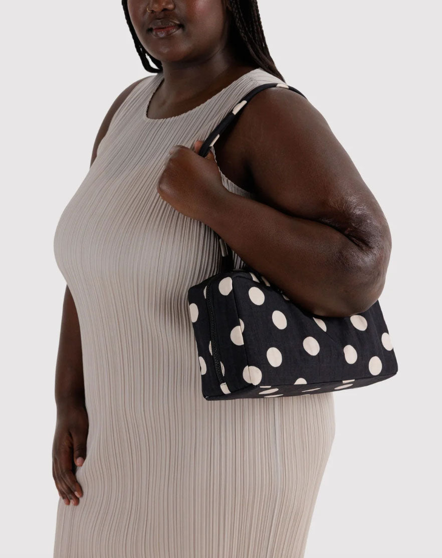 Black and Cream Polka Dot Nylon Bowler Bag