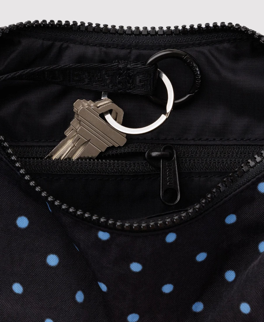 Black and Sky Blue Small Nylon Crescent Bag