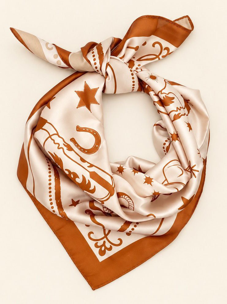 Brown Western Motif Square Bandana Scarf
