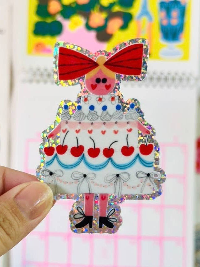 Cake Girl Glitter Sticker