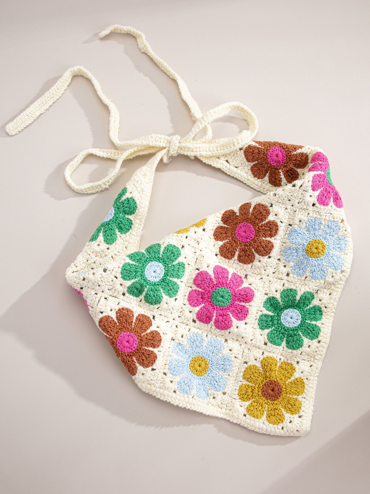 Cream Flower Crochet Bandana