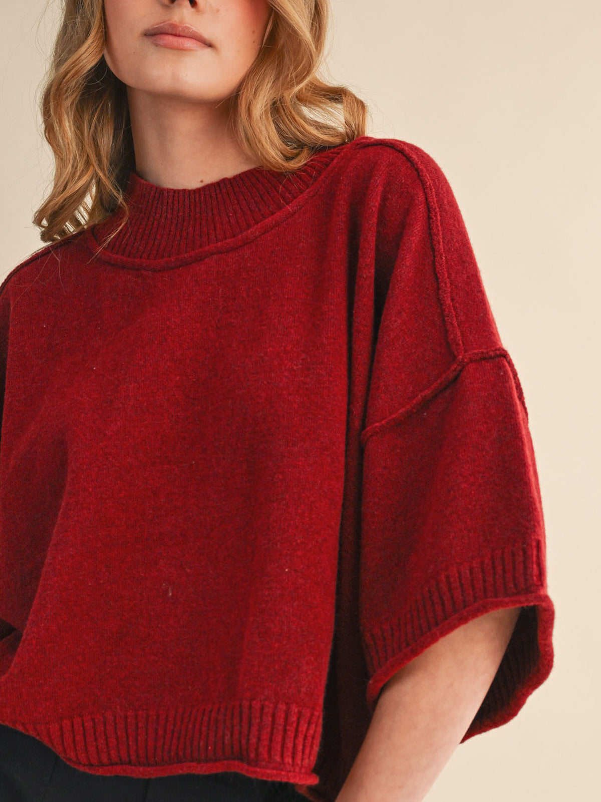 Dakota Dark Red Mock Neck Sweater