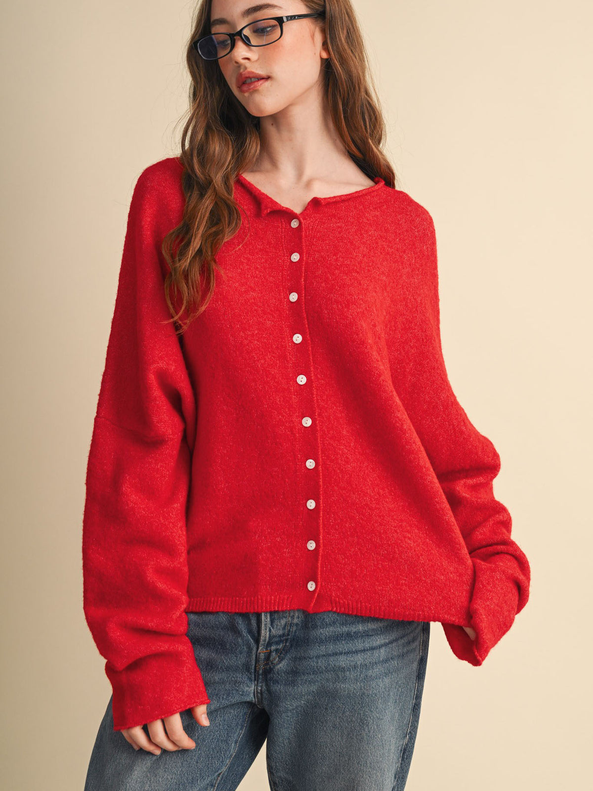 Devon Red Oversized Cardigan