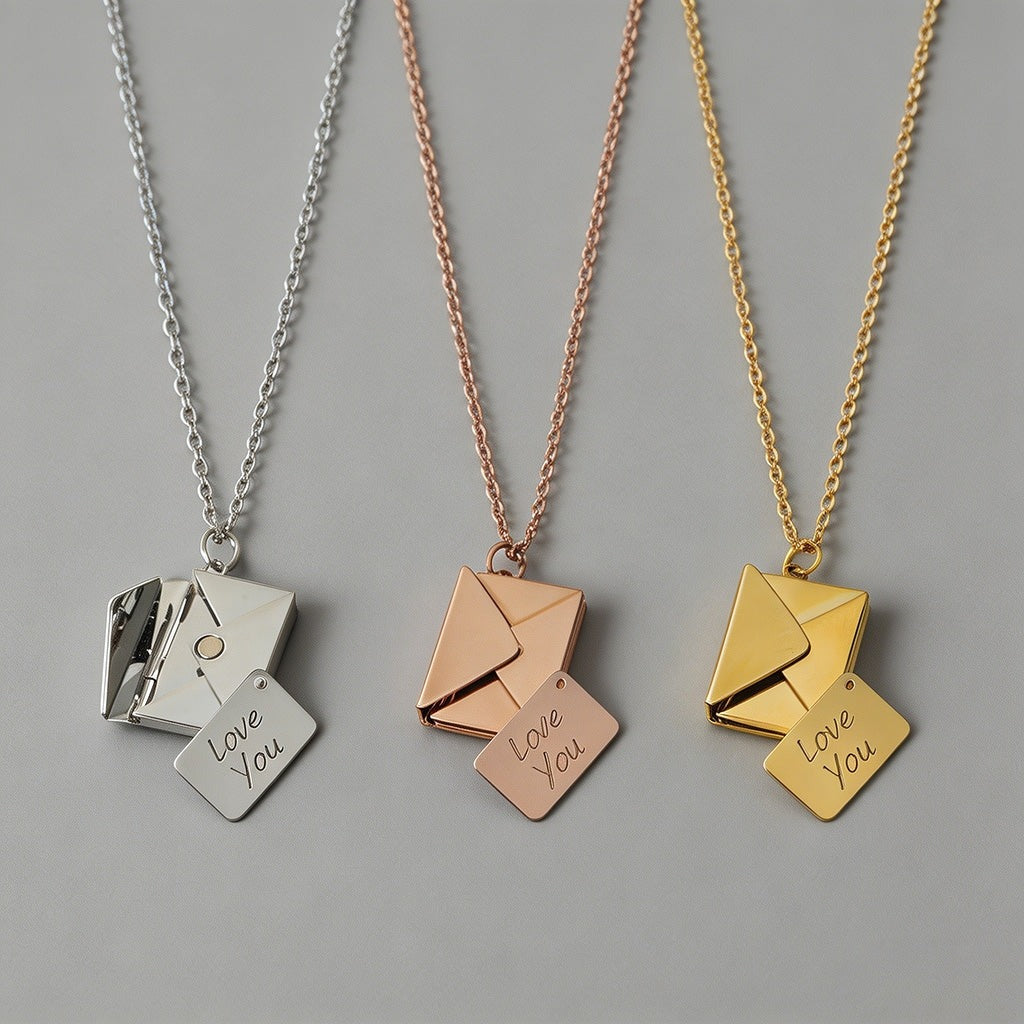 Gold Love You Envelope Locket Necklace