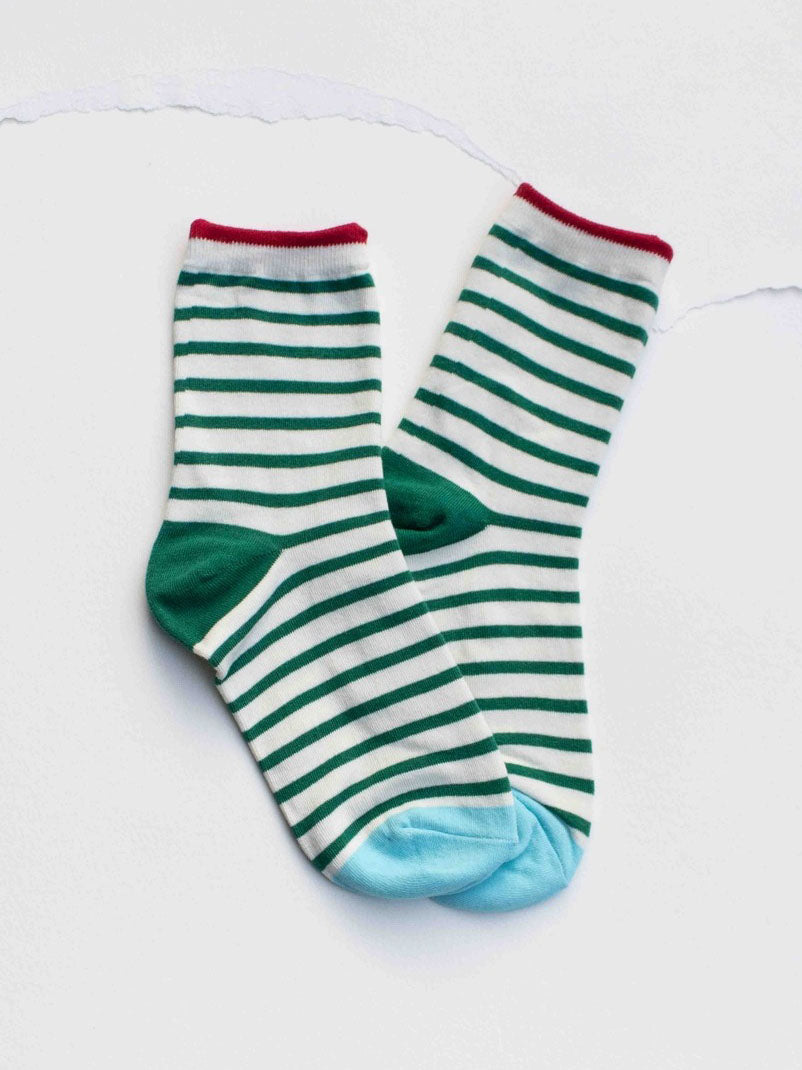 Green Stripe Cotton Socks