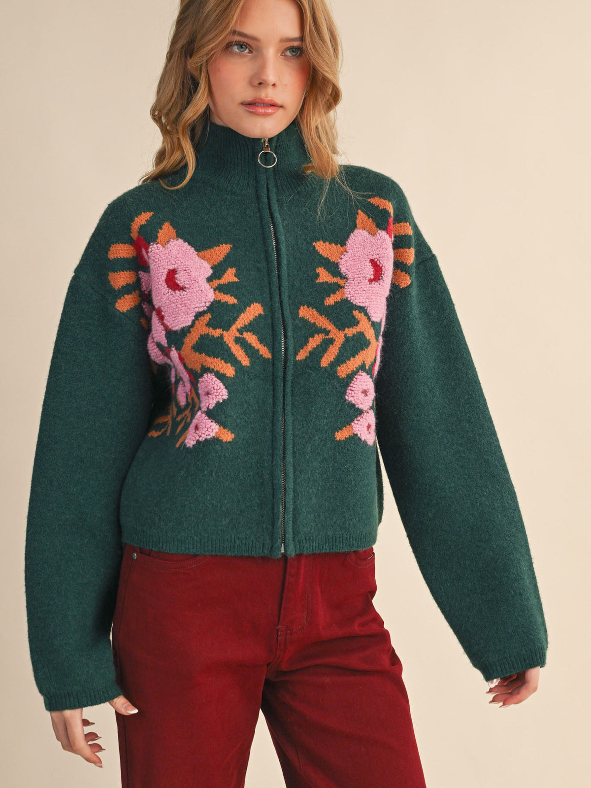 Katie Floral Zip Cardigan