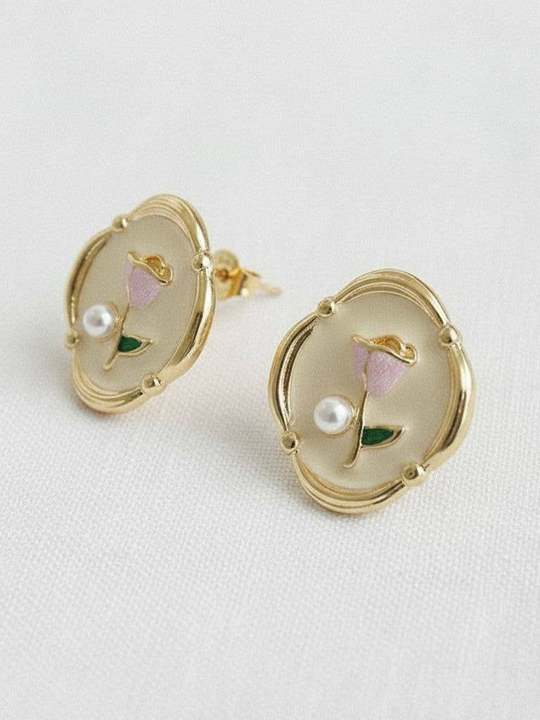 Floral Oil Painting Earrings