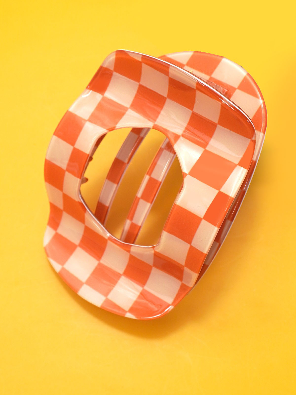 Orange Plaid Flat Claw Clip