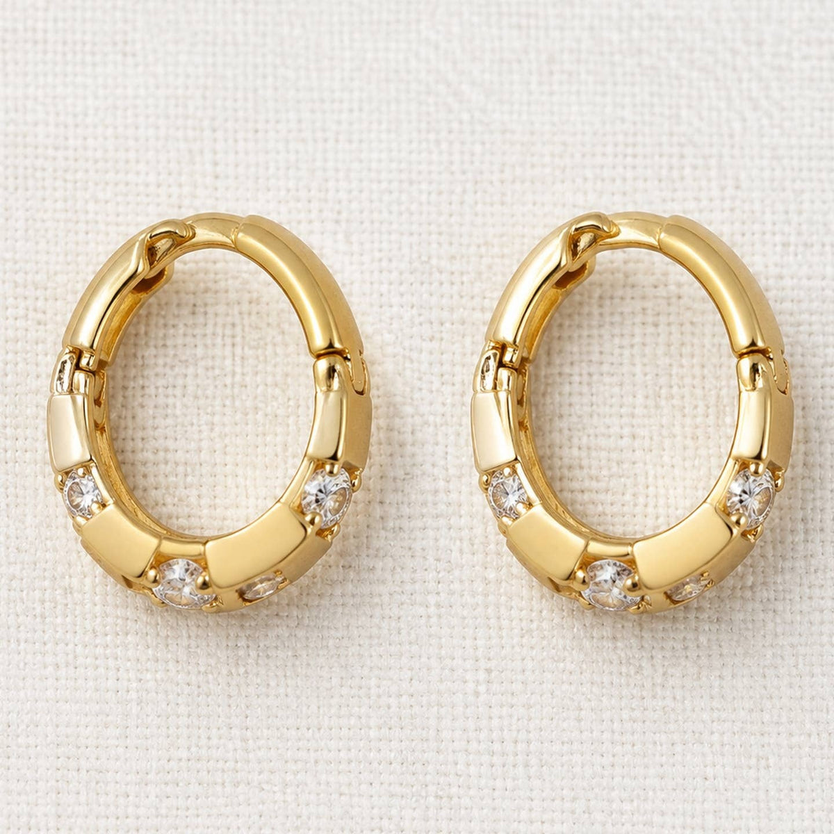 Pave Geometric Huggie Earrings