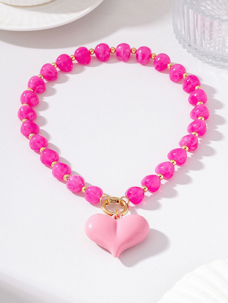 Pink Boho Heart Pendant Necklace