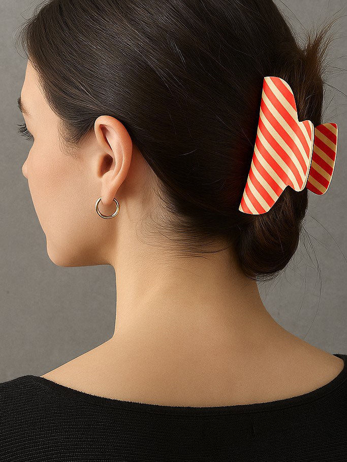 Red and Cream Diagonal Stripe Claw Clip