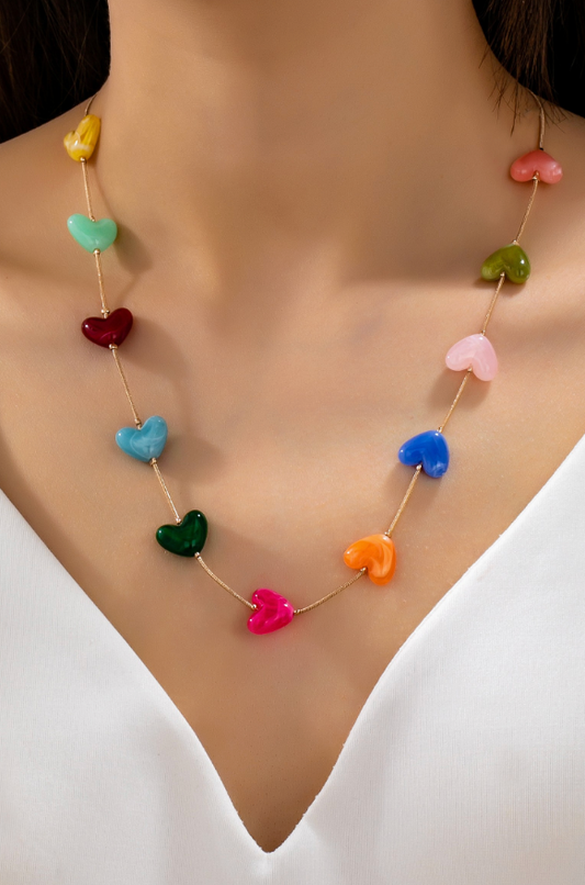 Rainbow Resin Heart Necklace