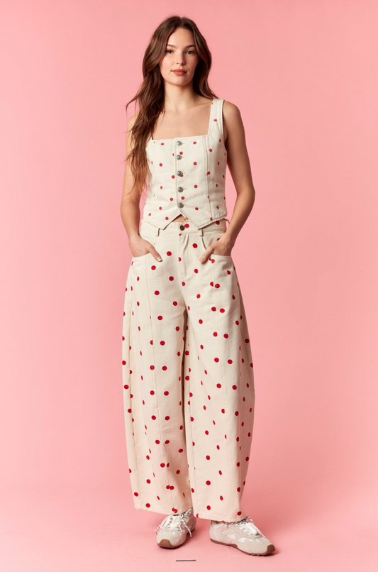 Red Polka Dot Wide Pants