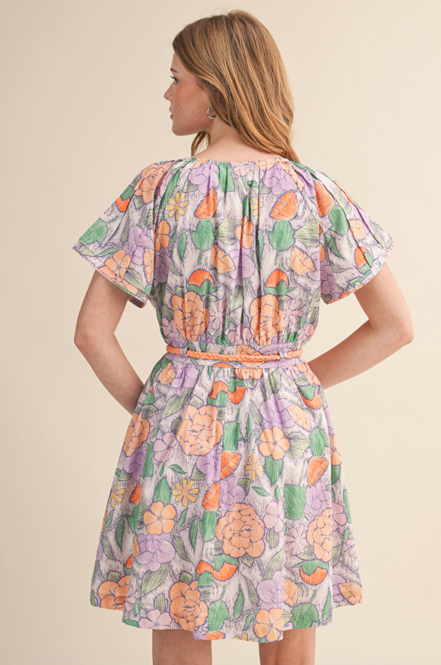 Frances Floral Braided Belt Mini Dress