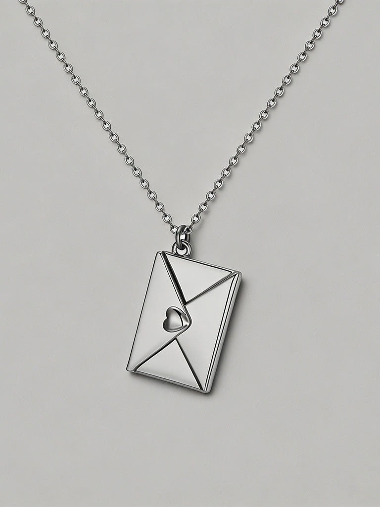 Silver Love You Envelope Locket Necklace