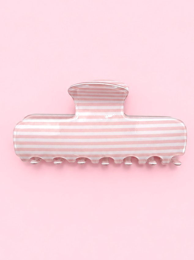Slim Pink Stripe Claw Clip