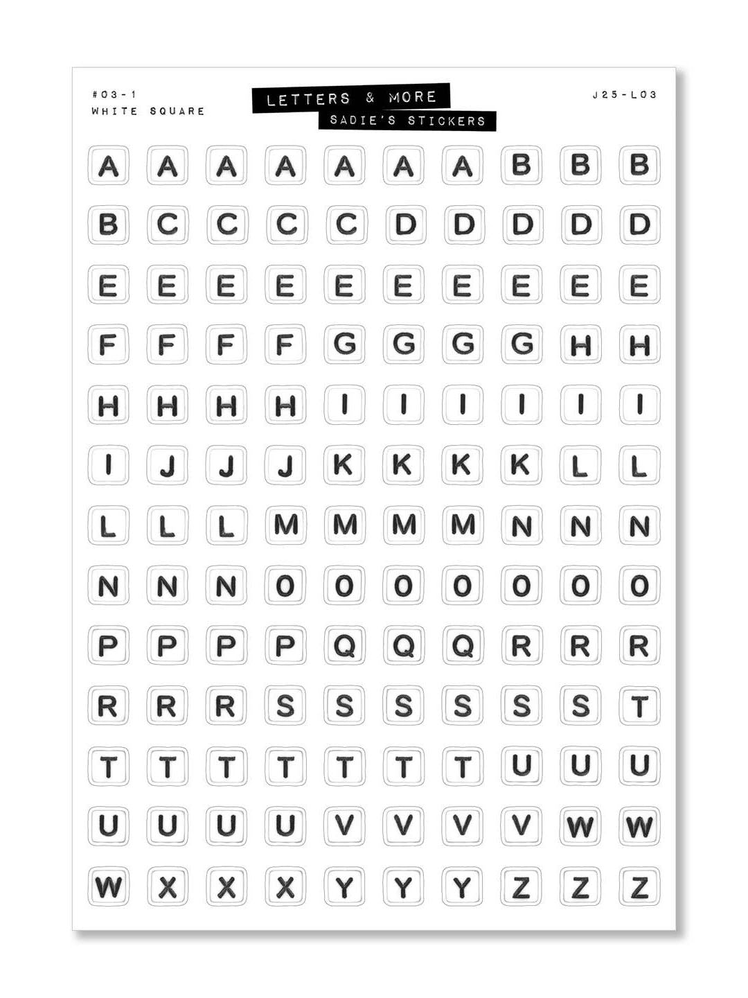 White Square Letter Beads Sticker Sheet
