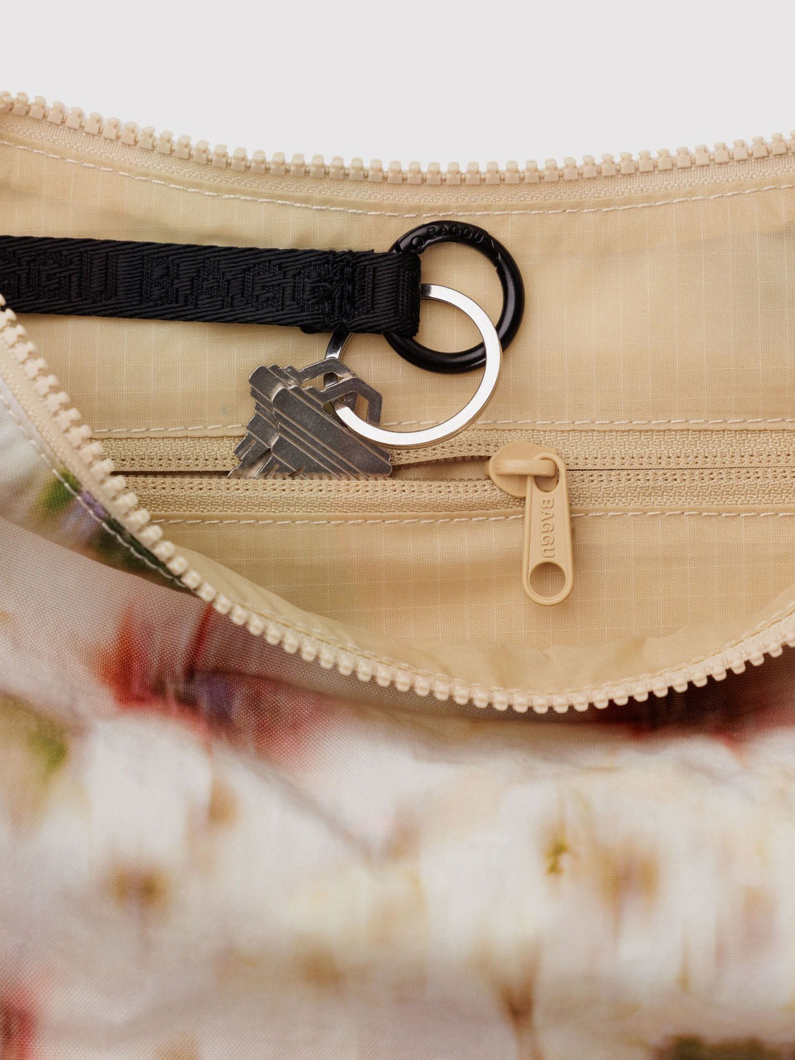 Abstract Floral Medium Nylon Crescent Bag