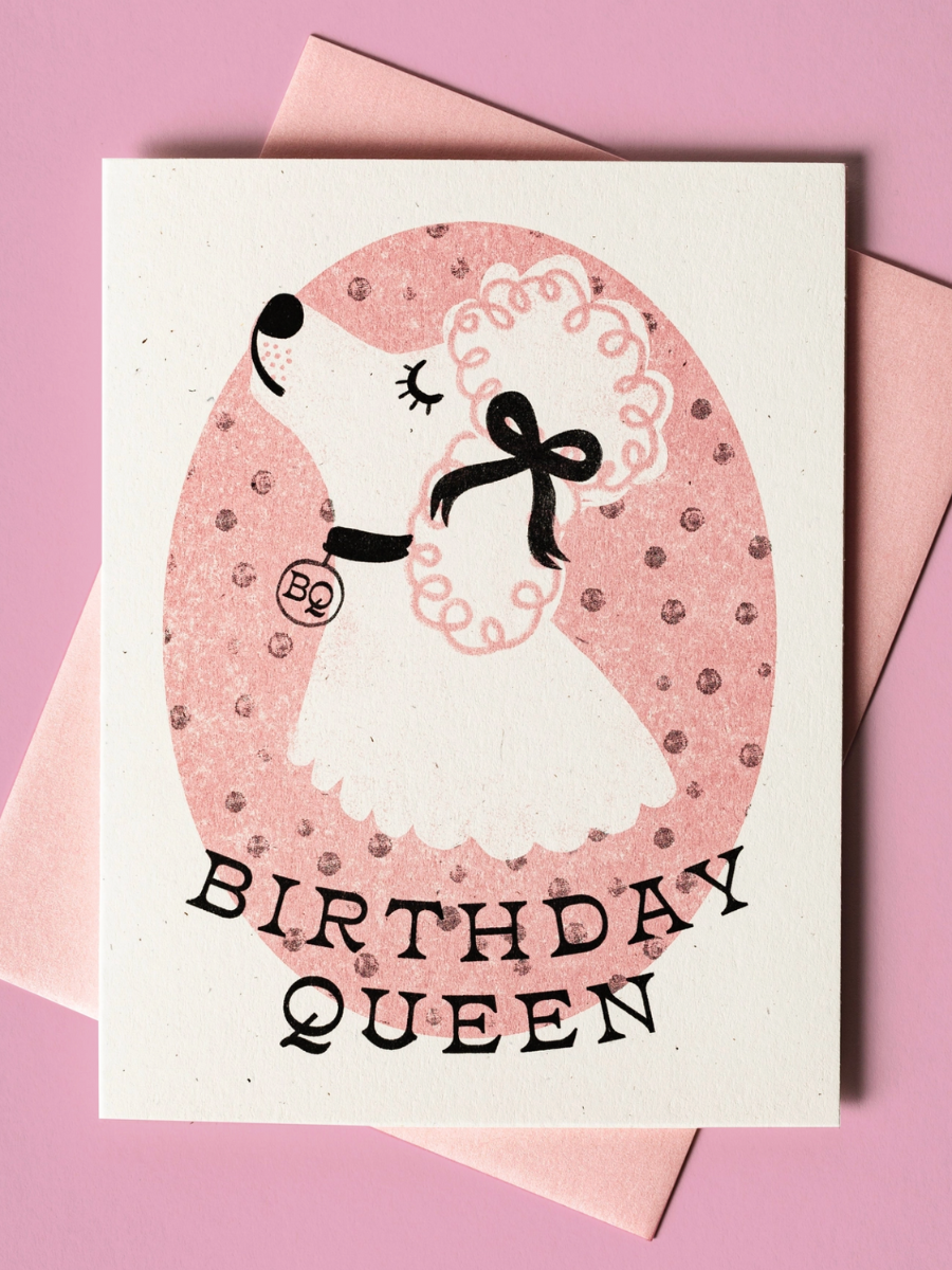 birthday queen dog risograph card