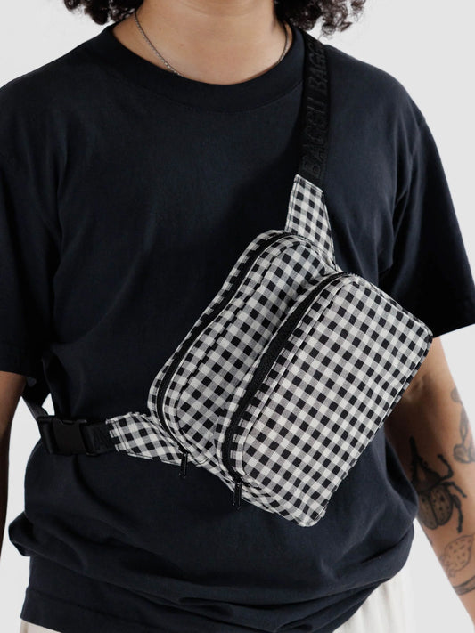 black + white gingham fanny pack