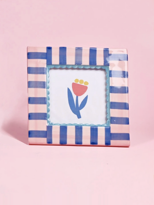 blue stripe hand-painted ceramic frame