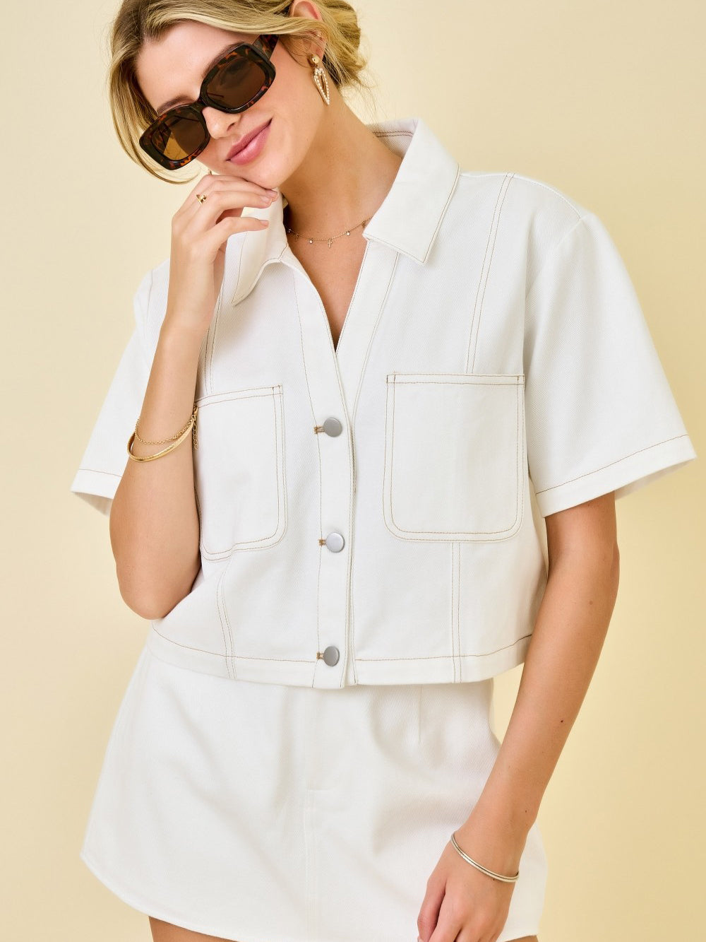 White Denim Boxy Top/Jacket