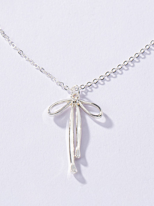 dainty silver bow necklace