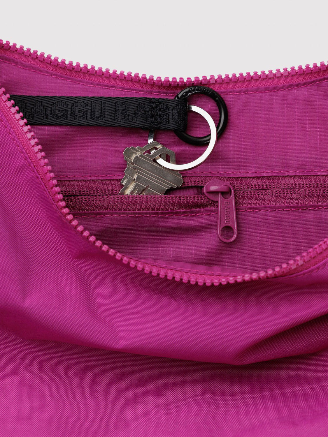 Deep Fuchsia Medium Nylon Crescent Bag