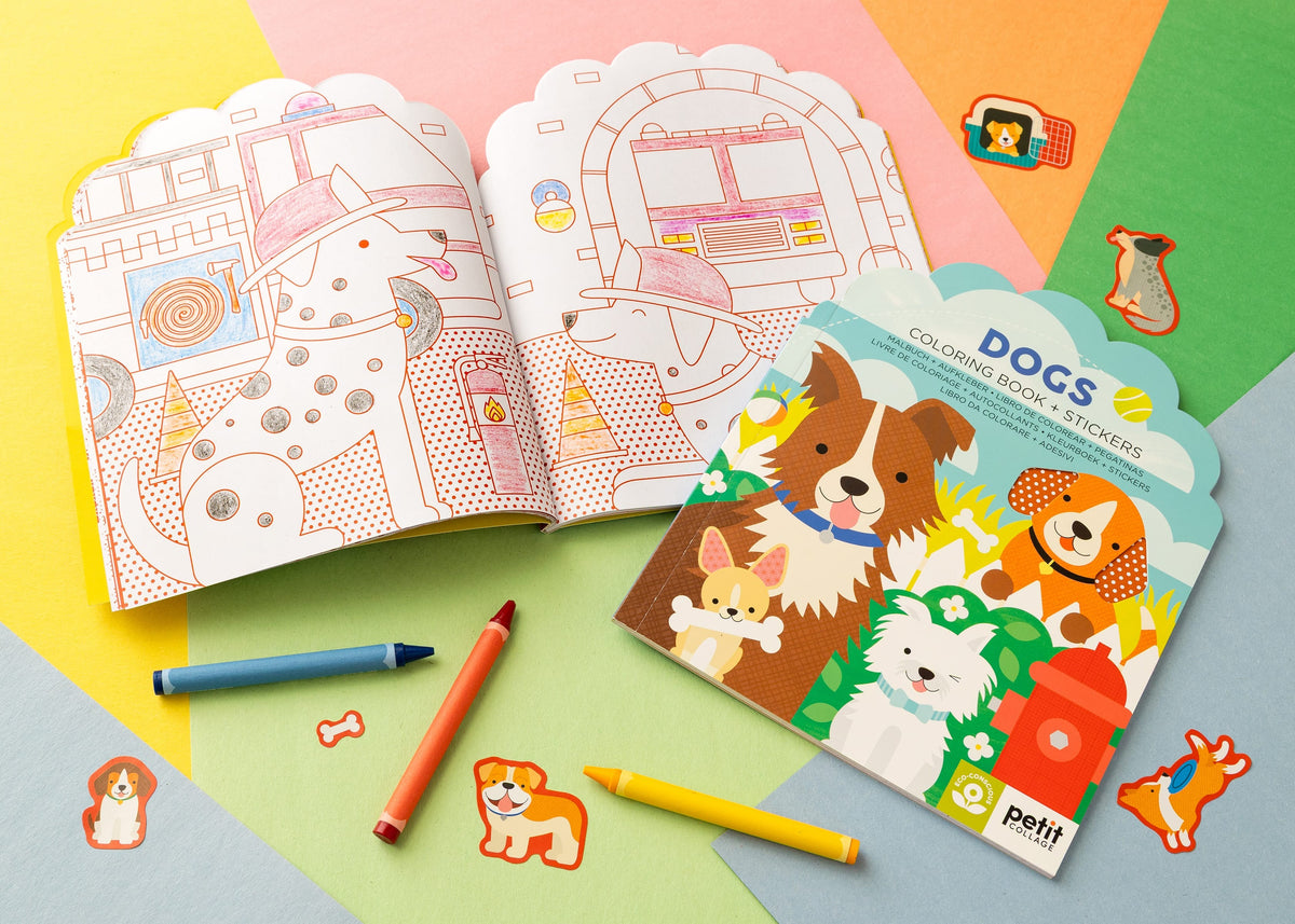 Dogs Coloring Book + Stickers