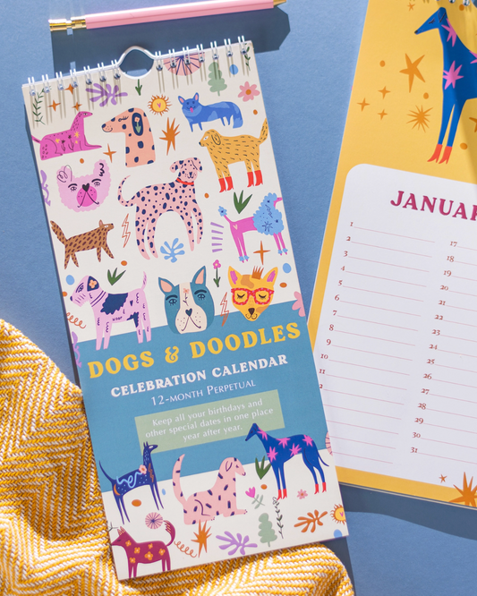 dogs + doodles undated birthday calendar
