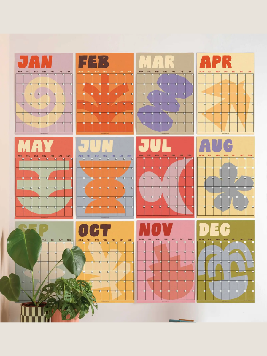 earthy shapes monthly undated a3 wall calendar