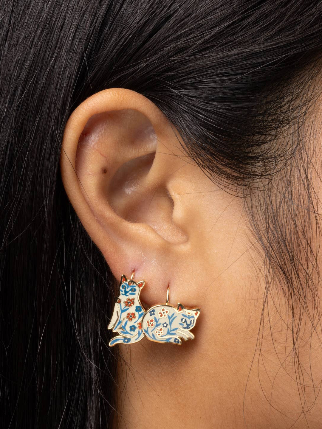 Floral Cat Drop Earrings