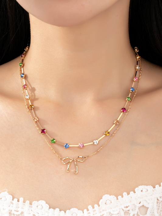 gemstone bow layered necklace