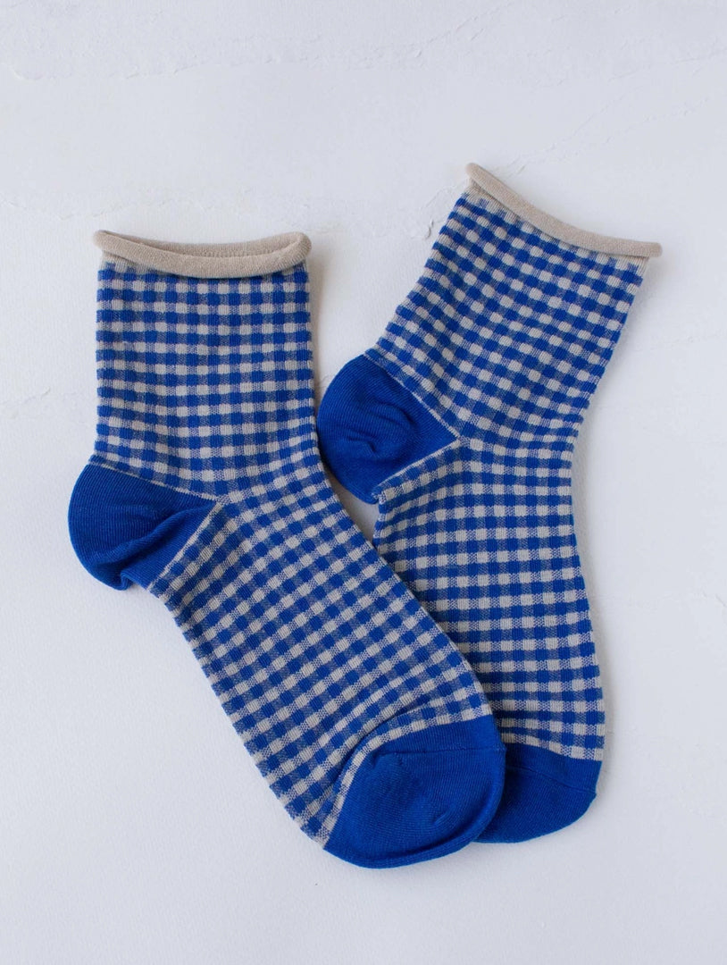 Blue Gingham Picnic Socks