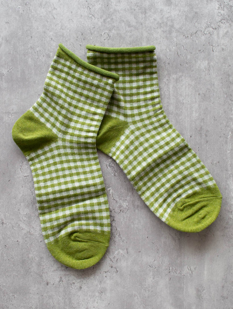 Green Gingham Picnic Socks