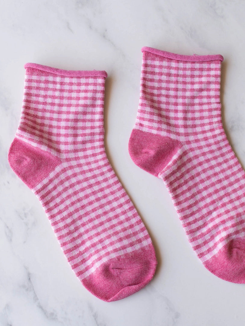 Pink Gingham Picnic Socks