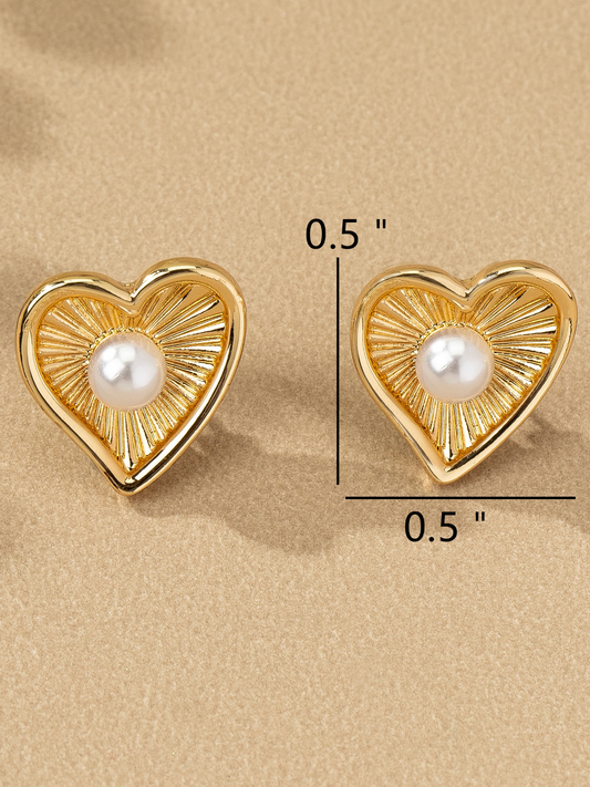 golden heart pearl studs