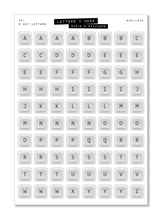 White Keyboard Letters Sticker Sheet