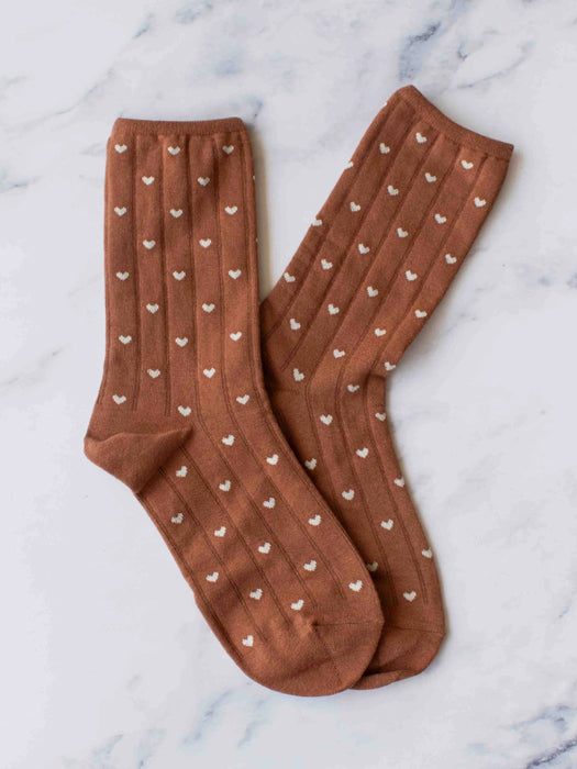 Mocha Heart Crew Socks