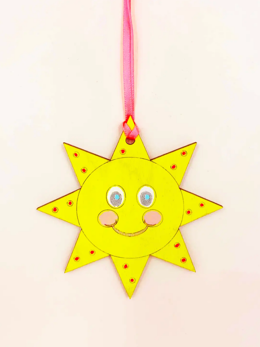 happy sun wooden ornament