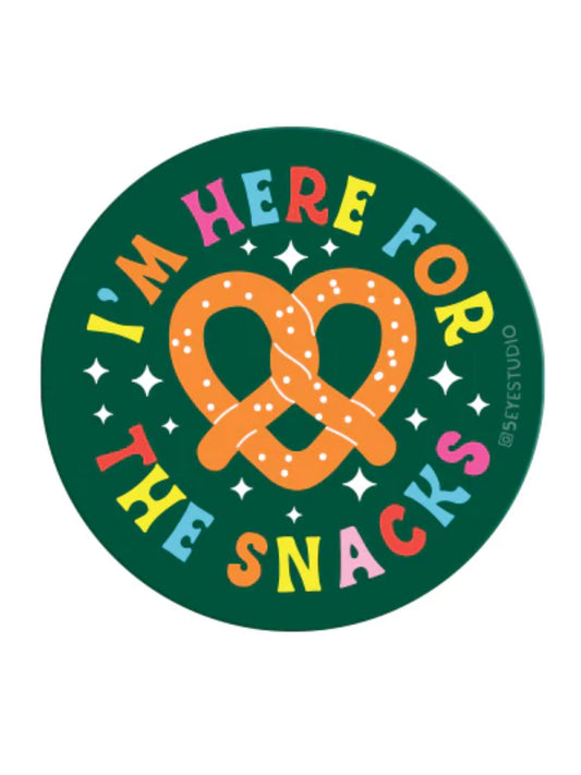 here for the snacks pretzel sticker
